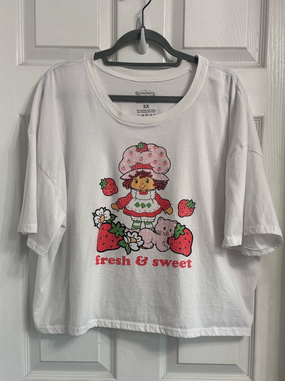 Strawberry Shortcake "Fresh & Sweet" White Graphic Tee Cropped Pajama Top 3XL